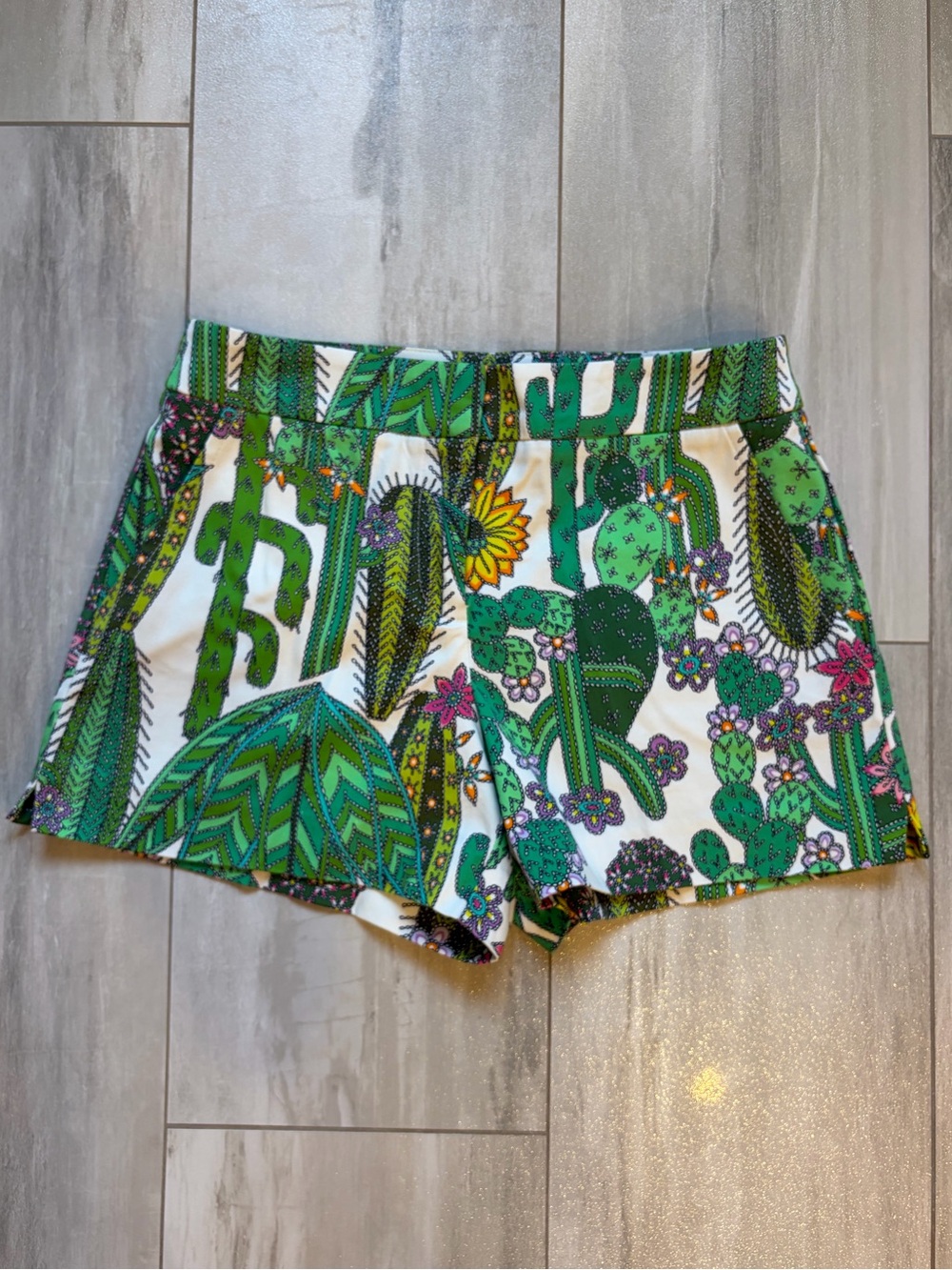 Trina Turk Colorful Whimsical Cactus 3.5” Chino Cotton Shorts Women’s 2